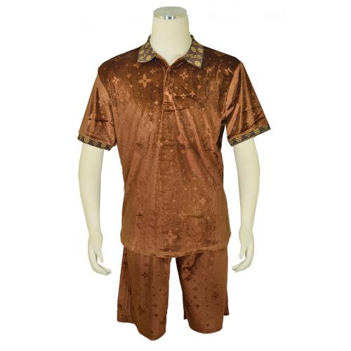 Artyzen Brown Monogram Design Velour Cotton Short Set Outfit 3821